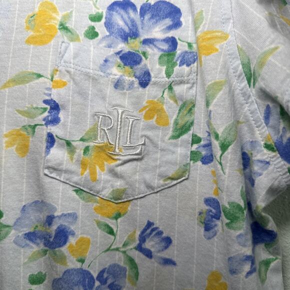 Lauren Ralph Lauren Pajama Set XL Floral Blue Cropped Logo Pocket Black Label - Picture 4 of 6